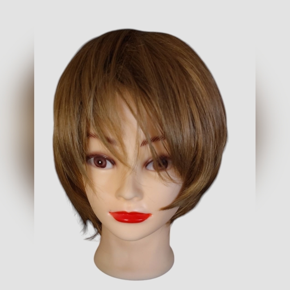 Blonde Medium-Length Straight Synethic Wig with Bangs
